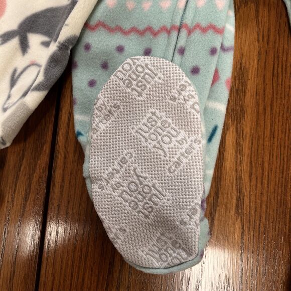 Carters Fleece Sleepers Footed 12 Months Set of 2 Cream Penguins Mint Green - Picture 3 of 8